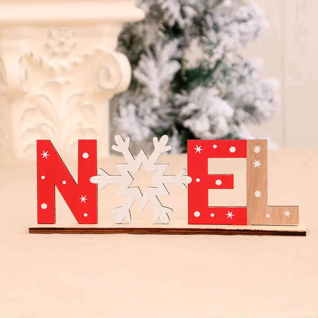 

Creative Christmas Wooden Painted Letter Card With Snowflake Diy Assembly Ornaments Party Home Christmas Decorations