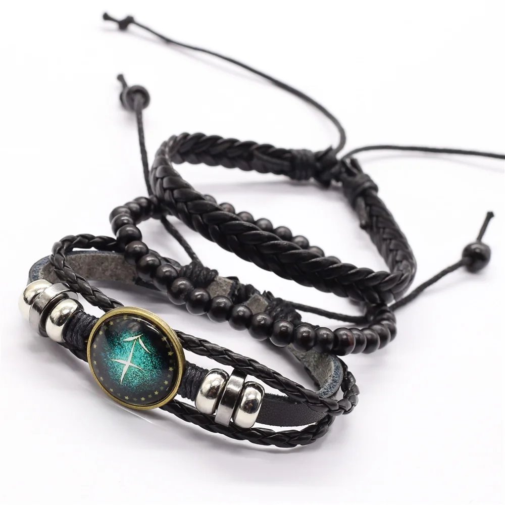 3 шт./компл. кожаные браслеты с 12 зодиаками для мужчин и женщин мужские ювелирные