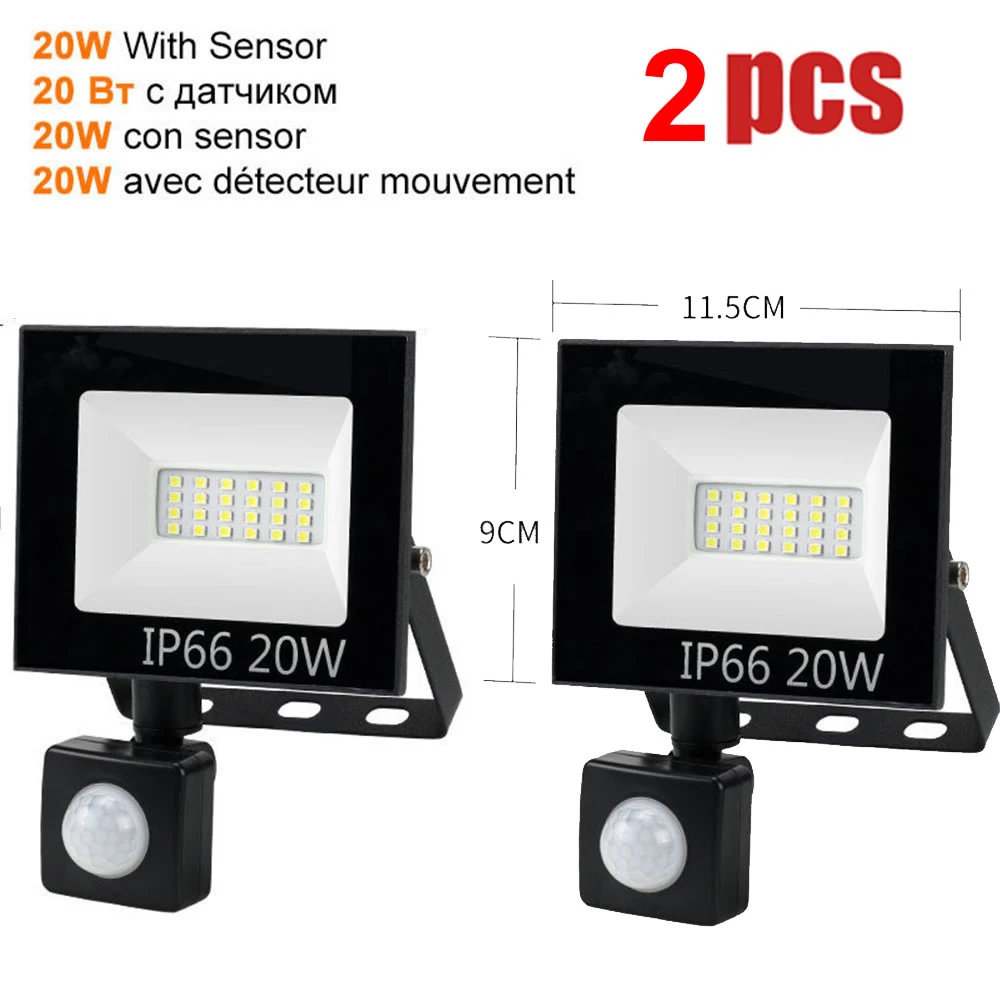 

1-2pcs 220V 10-100W LED FloodLight Spotlight Exterior Street wall reflector Lights LED Super Bright Lamp Motion Sensor Security