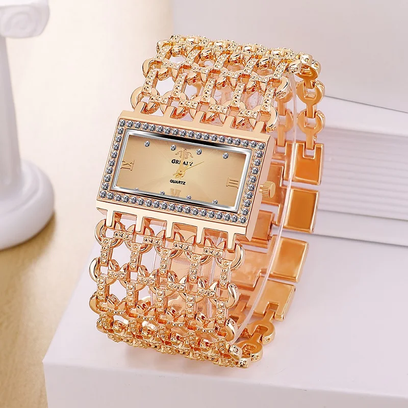 Новые женские часы роскошный сплав бриллиант ультра тонкий квадратный сетчатый