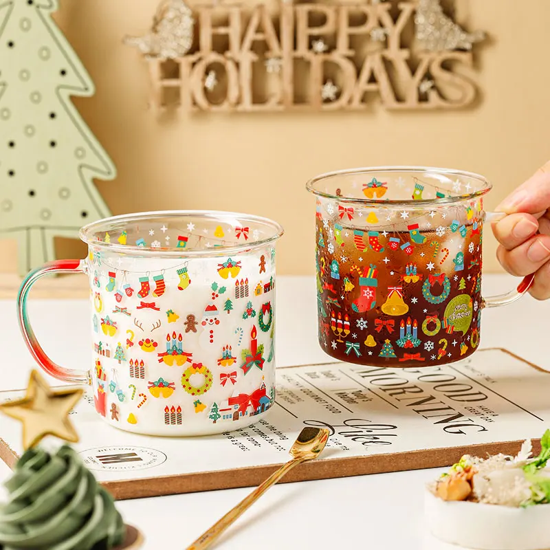 

Creative Glass Drink Cup Santa Claus Elk Coffee Mug Milk Teacup With Handle Not Inverted Kitchen Party Drinkware Beer Mugs
