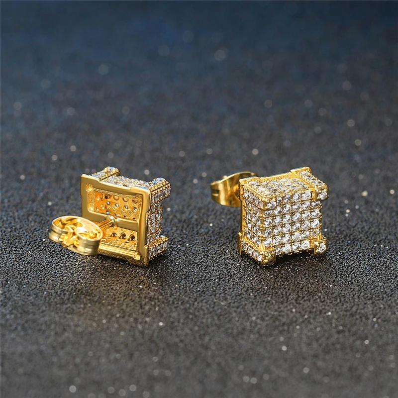 

Ailodo Men Women Cubic Zirconia Earrings Gold Silver Color Stud Earrings Statement Fashion Jewelry Birthday Gift Wholesale
