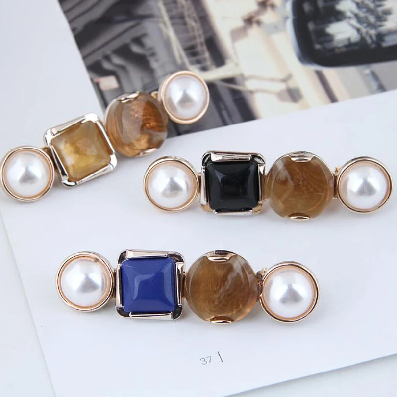 

Vintage Pearl Acetate Resin Hair Clips Pin Ins Geometric Hair Barrette For Women Retro Imitation Amber Hair Jewelry Accessories