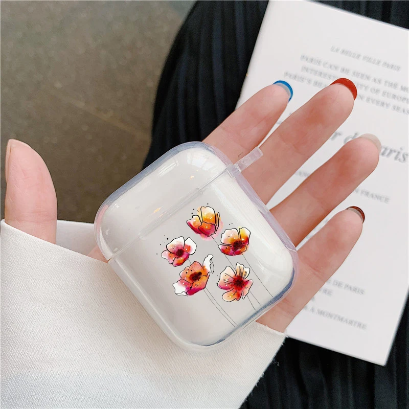 Симпатичный прозрачный чехол с фиолетовыми цветами мака для Airpods 2 Чехол Для Air Pods