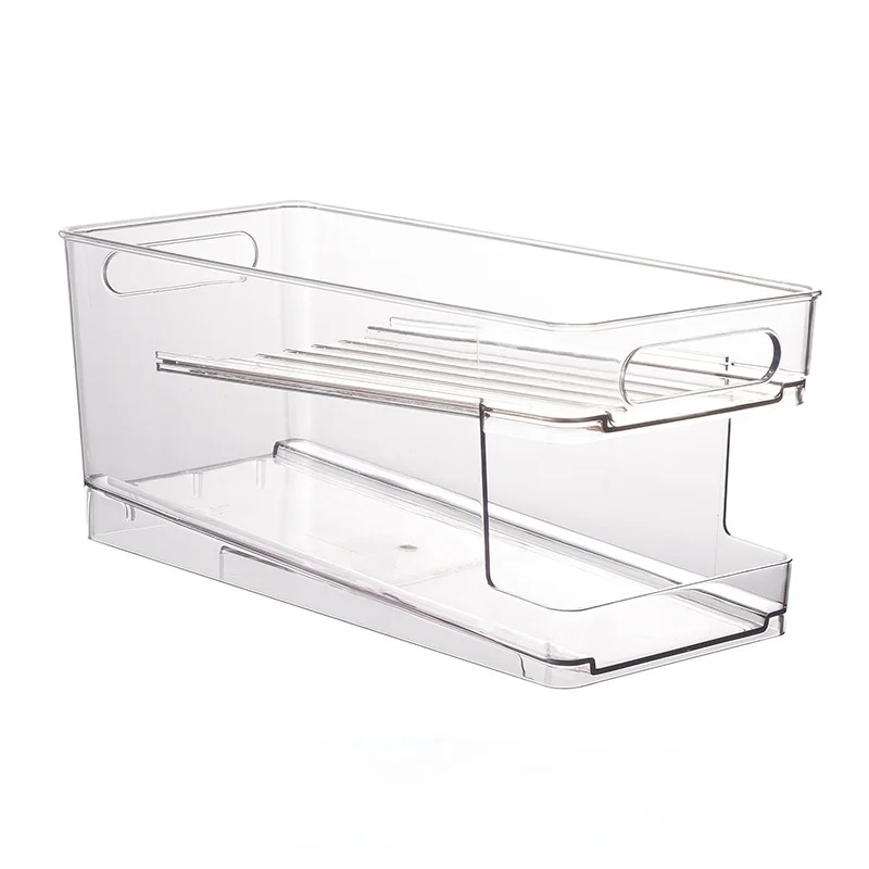 

PET Refrigerator Storage Box Transparent Double-layer Self-rolling Drink Storage Rack Beer Soda Can Kitchen Rack Transparent box