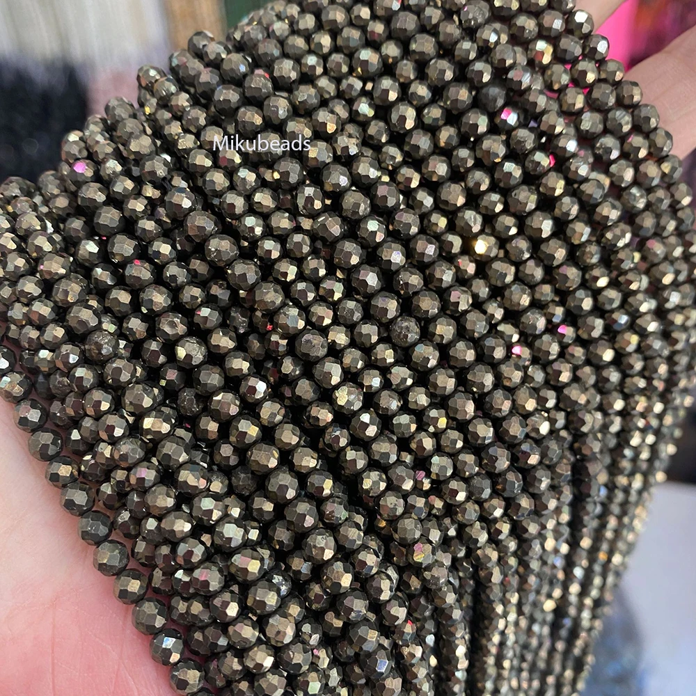 Натуральный 3 мм +-0 2 пиритовый граненый круглый камень свободные бусины