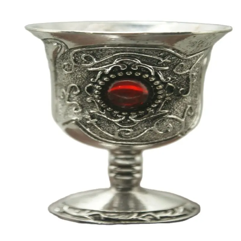 

Chinese Old Miao Silver Carving Wineglass Collectible