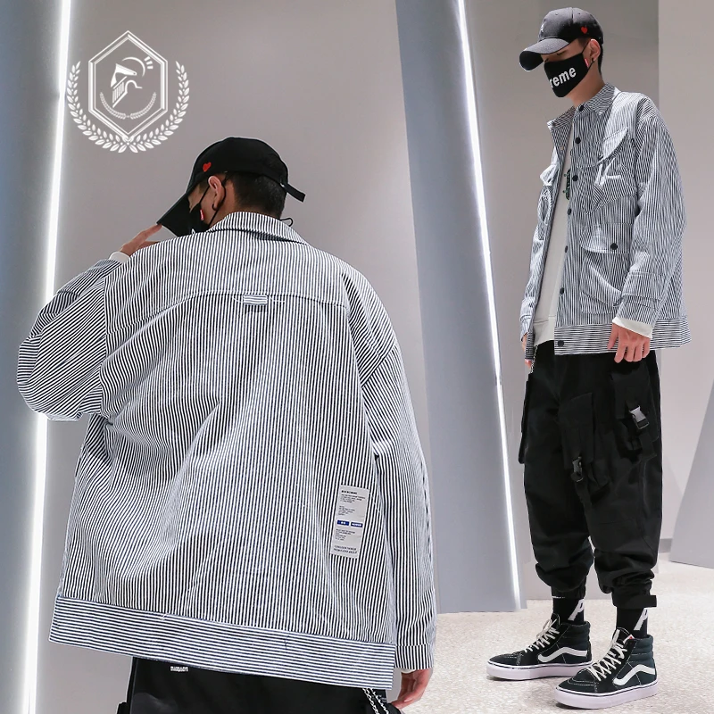 Мужская модная Свободная куртка в полоску стиле сафари повседневное лоскутное
