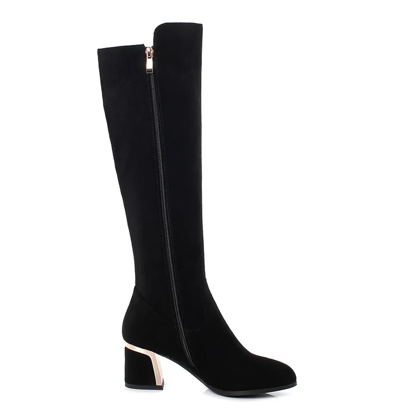 MORAZORA 2021 New Brand fashion women boots solid black comfortable flock knee high keep warm winter ladies shoes | Обувь