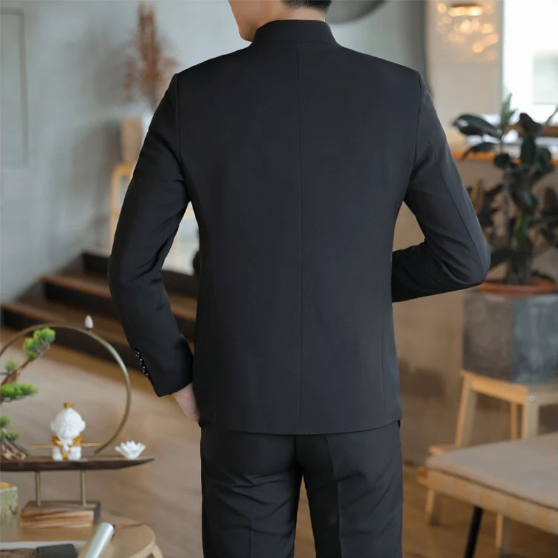 Мужская туника с вышивкой дракона черная китайская воротником мандарина 5XL 2019 |