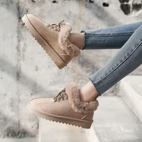 autumn and winter 2021 new snow boots womens ankle lace up non slip low cut add velvet to keep warm platform boots women