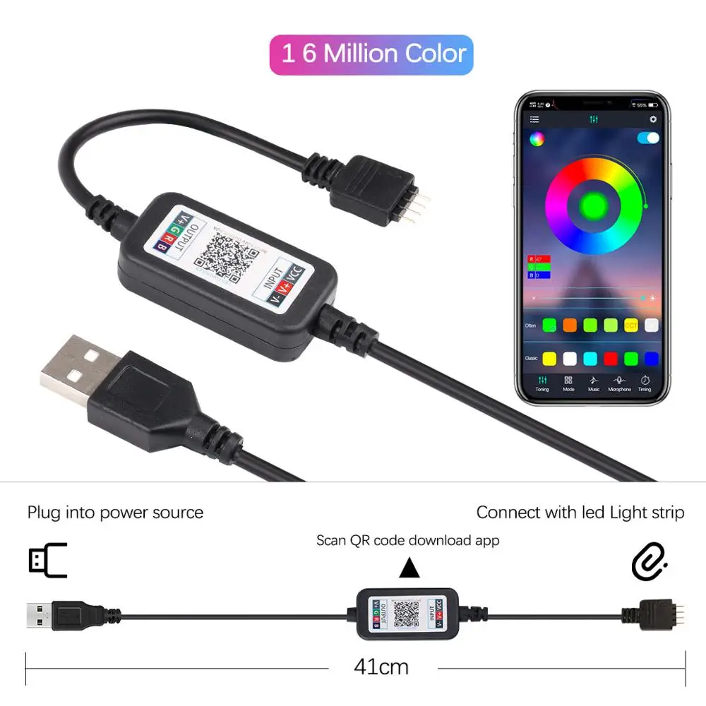 Светодиодный контроллер с Bluetooth App смарт управление RGB питание от USB многоцветное