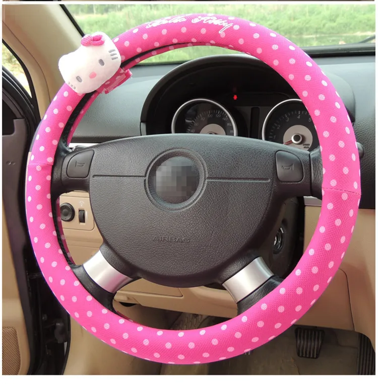 Rose Автомобильные аксессуары мультфильм розовый hello kitty Руль крышка натуральный каучук здоровый дышащий Универсальный 38 см для женщин и девочек - Название цвета: Rose