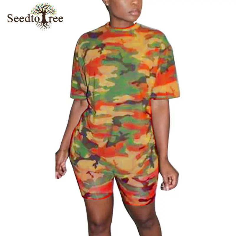 Женский Повседневный костюм из 2 предметов с камуфляжным принтом облегающая