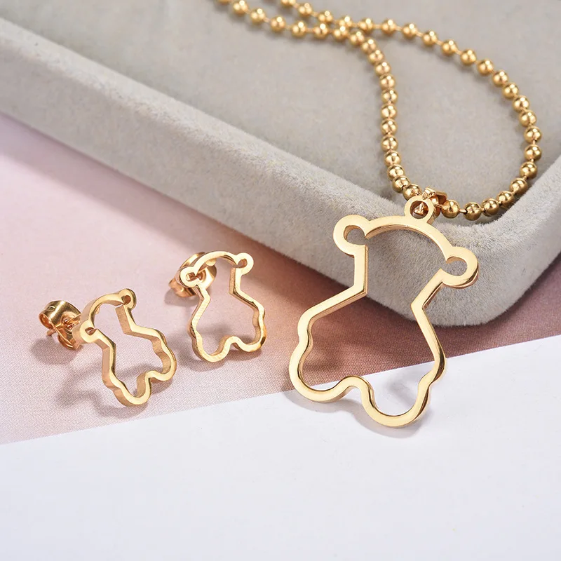 Модные ювелирные изделия серьги из титановой стали милые медвежьи стали. Набор