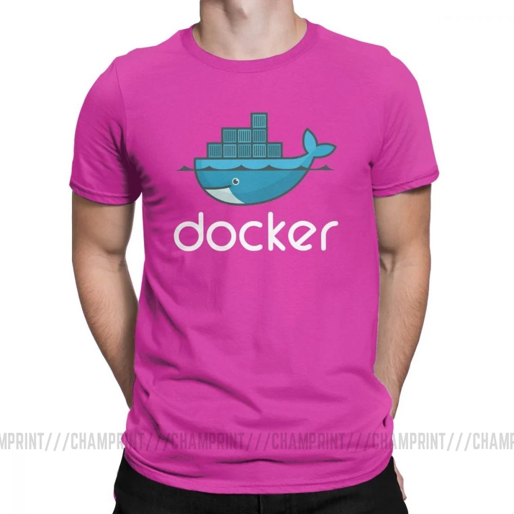 Мужская футболка с логотипом Docker, Linux, Javascript, компьютерная хлопковая одежда, Забавные футболки с коротким рукавом и круглым вырезом, графические футболки - Цвет: Фуксия