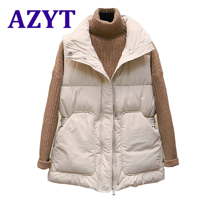 

Зимний Теплый Женский хлопковый жилет AZYT, с ремнем, утепленный, ветрозащитный, без рукавов, для женщин, 2020