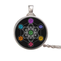 metatron cube sacred geometry flower of life art photo jewelry accessories glass pendant chain necklace for girl creative gifts