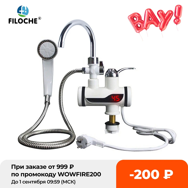 Water Heater Shower 220V Kitchen Faucet EU Plug Electric Water Heater 3000W Digital Display For Country House Cottage