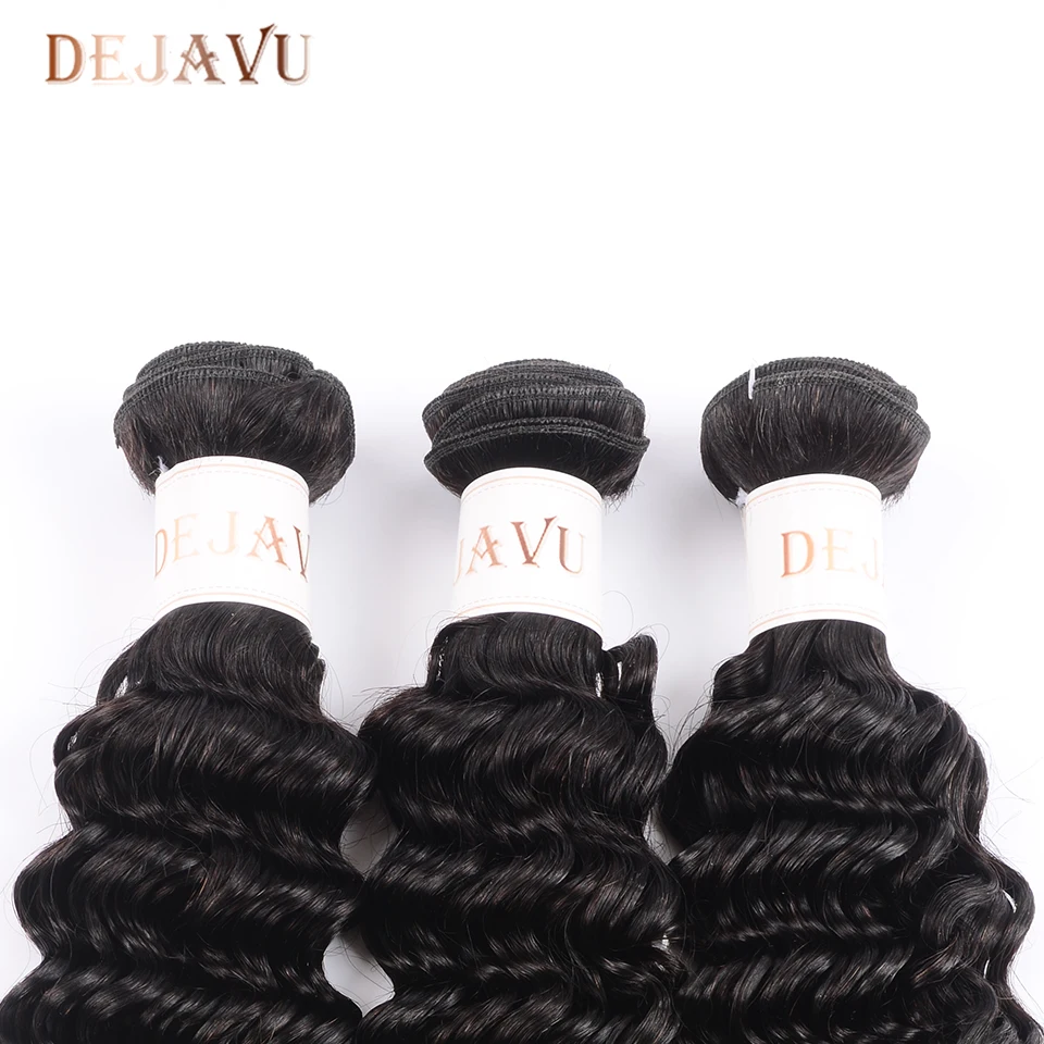 Dejavu Hair Peruvian Deep Wave Human Bundles With Closure 3 Free Part Non Remy Extension | Шиньоны и парики