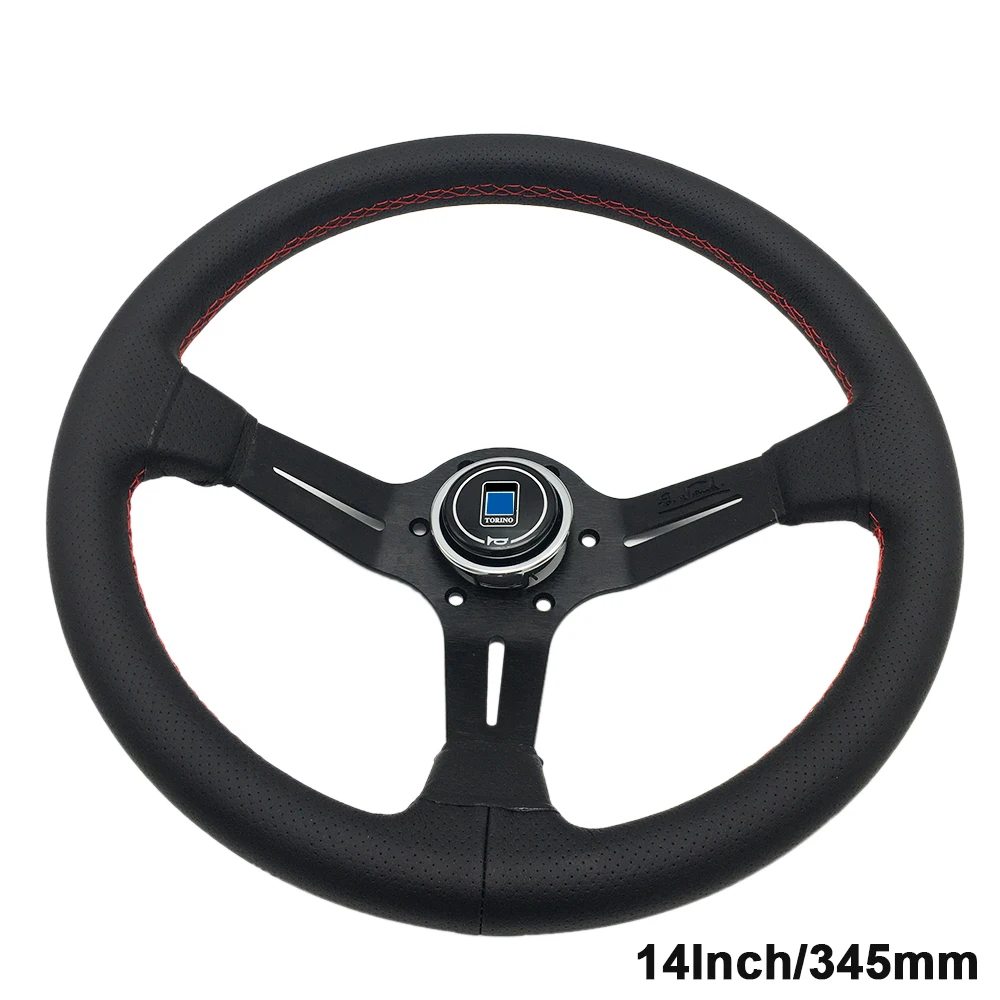 Руль SDAO из нейтральной кожи 330 мм черный алюминиевые спицы Красная строчка 13