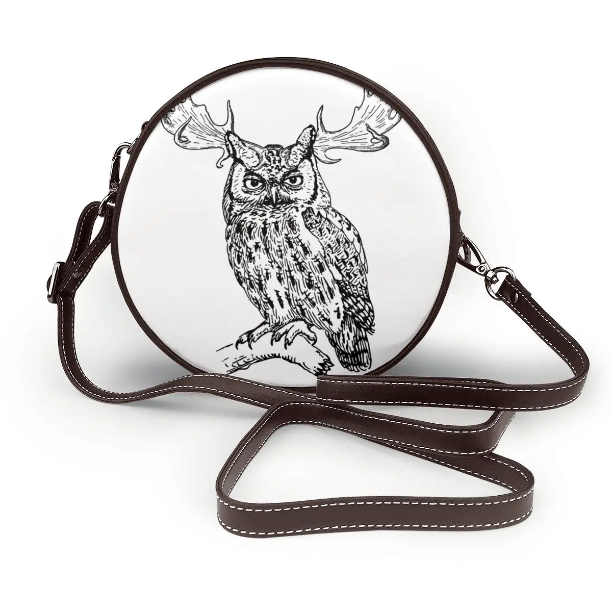 

Owl Shoulder Bag Vintage Leather Streetwear Round Bag Female Bulk Purse