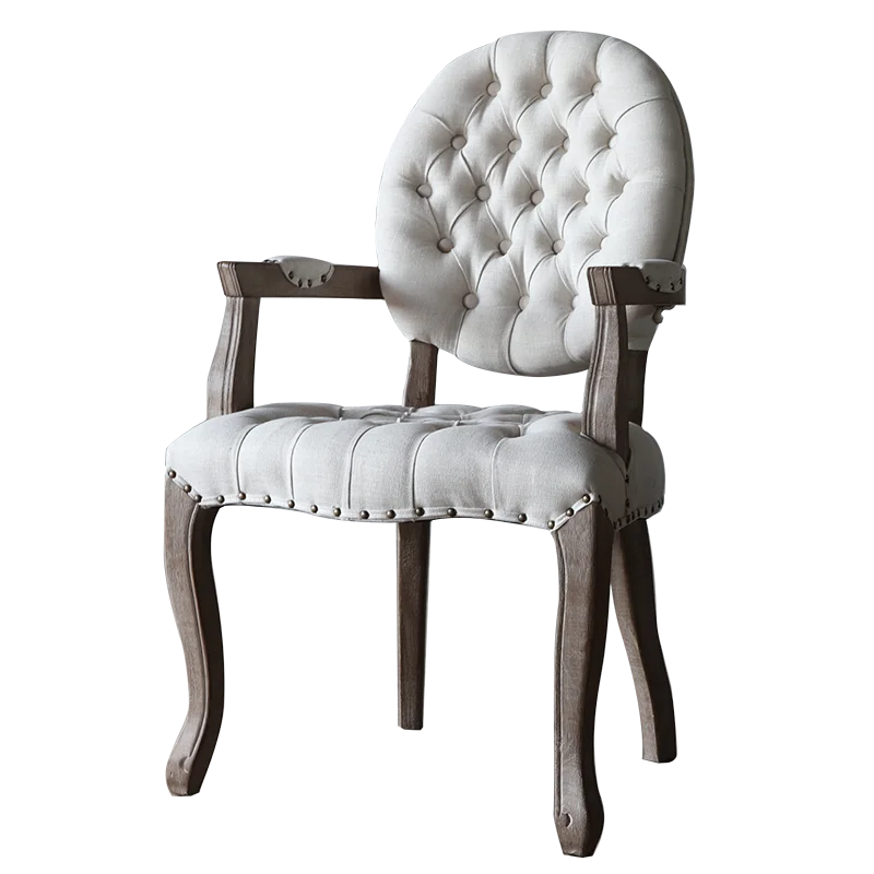 

French Chair Classical Dining Chair round Back Pull Buckle American Retro Leisure Chair