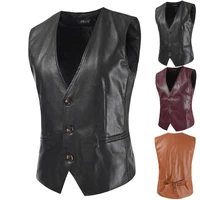 mens vest artificial leather button up casual business slim fit sleeveless coats mens clothing
