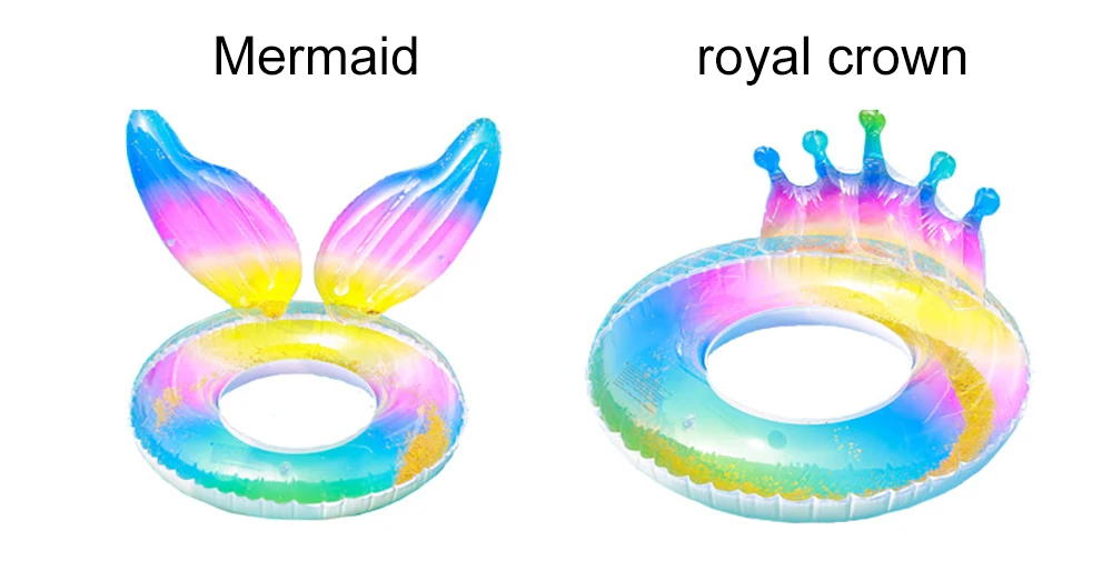 

Rainbow Glitter Crown Mermaid Thicken Inflatable PVC Round Swimming Ring Tube Pool Float Air Mattress Beach Water Fun Toy Adult