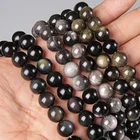 Бусины из черного и золотого обсидиана для изготовления ювелирных изделий