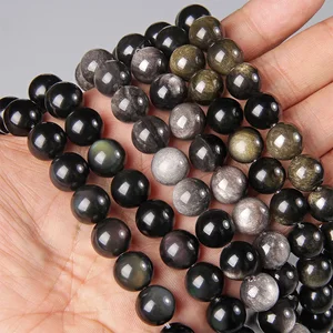 Бусины из черного и золотого обсидиана для изготовления ювелирных изделий