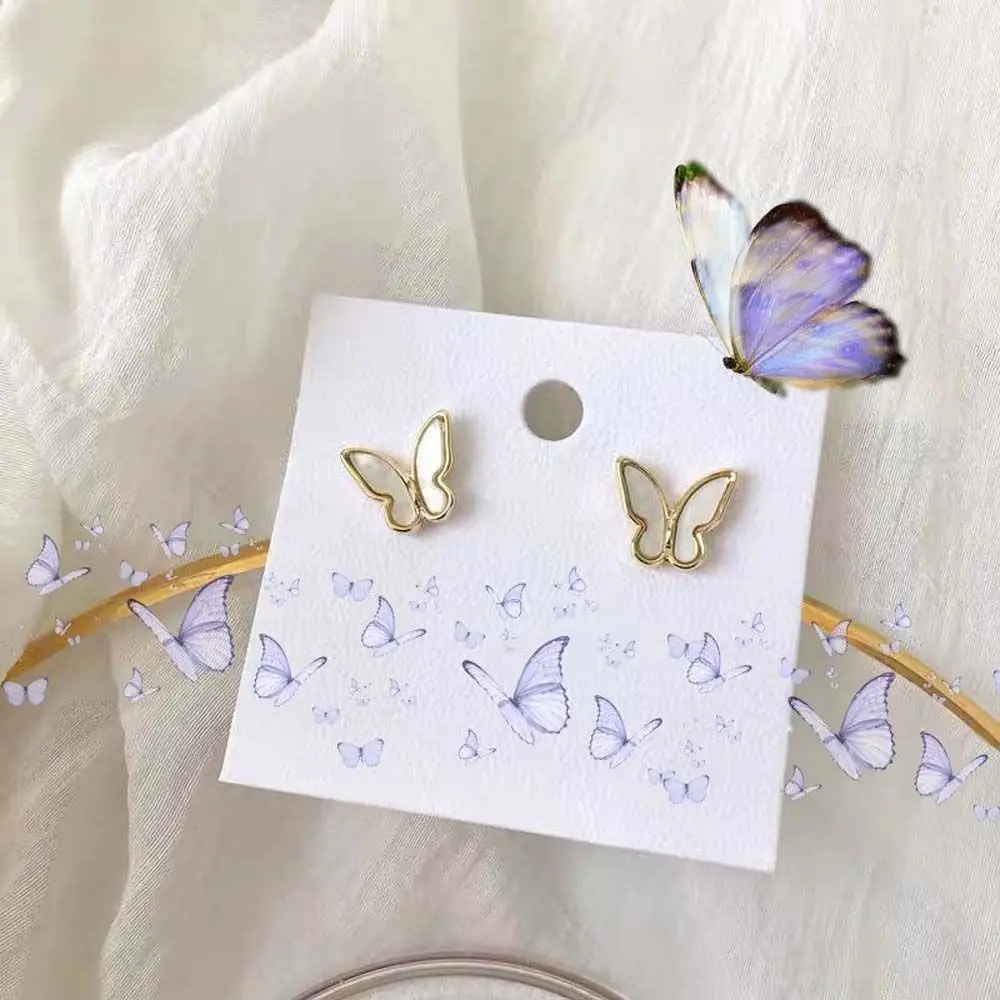 

Delicate Women Mini 925 Silver Needle Stud Earrings Butterfly Wing Earrings Shell Pearl