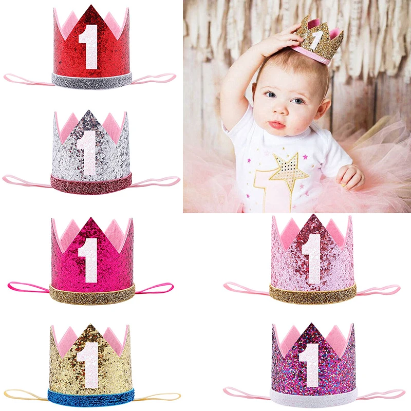 

Sweet Baby Birthday Party Hats Number 1/3/18 Princess Crown Birthday Hats Girls And Boys Lovely Colorful Stretch Hair Accessory