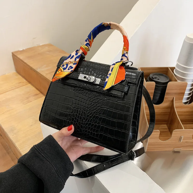

Bag women 2021 new retro fashion silk scarf handbag stone grain messenger bag