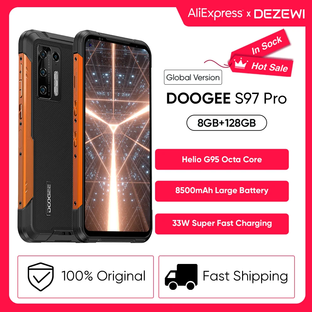 Global Version DOOGEE S97 Pro 8500mAh 33W Fast Charging 40m Laser Rangefinder 48MP Quad Camera Helio G95 128GB 6.39 inch Display