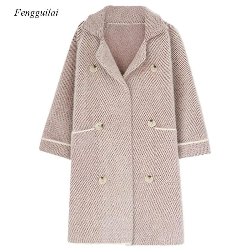 2020 New Fashion Faux Mink Fur Coats Autumn and Winter Jacket Loose Large Size Long Knit Cardigan Coat Female Thickening