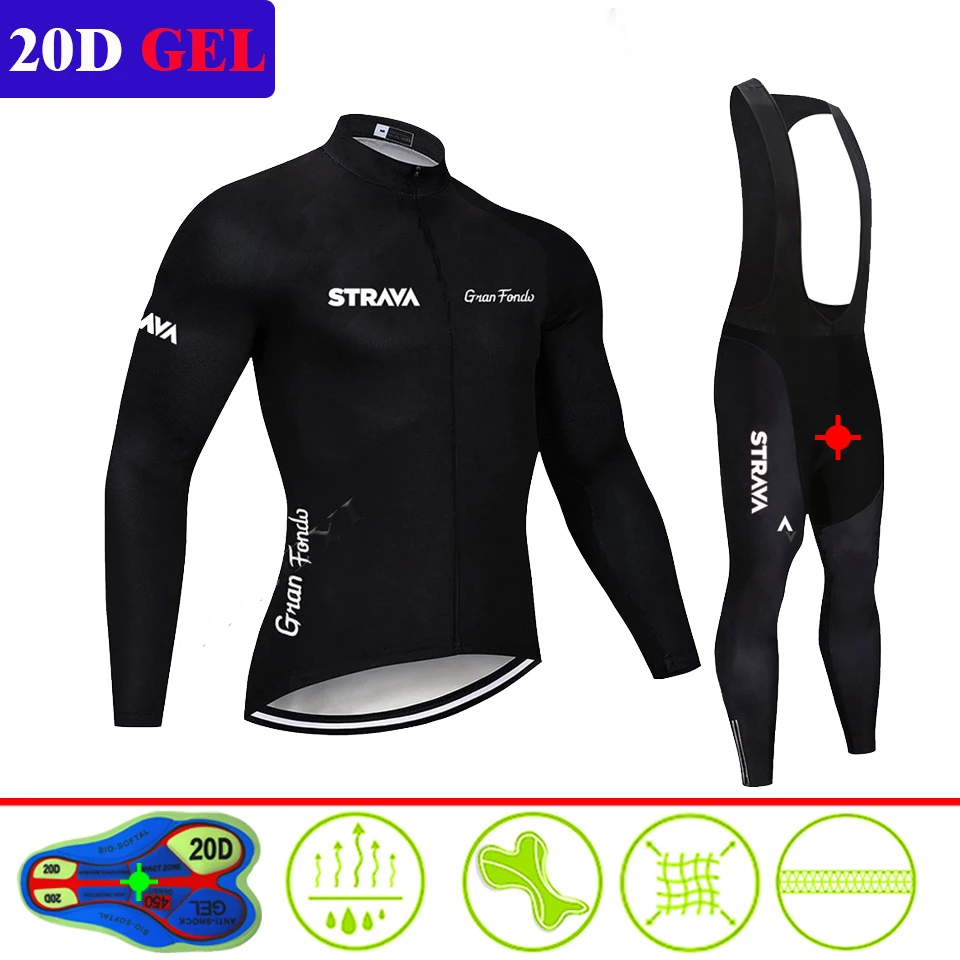

2021 NEW STRAVA Cycling Jersey Set Long Sleeve Mountain Bike Clothes Wear Men Racing Bicycle Clothing Ropa Maillot Ciclismo
