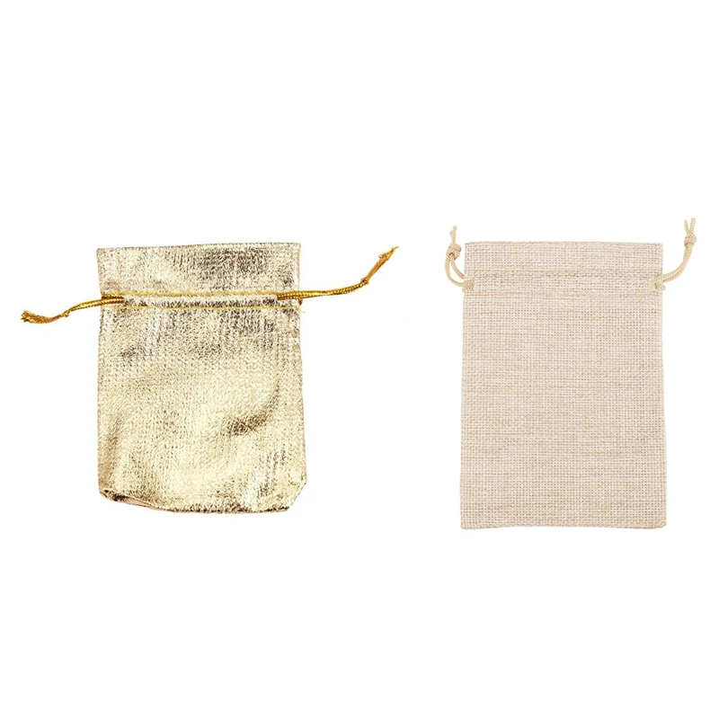 

50Pcs Gold Foil Organza Bag Candy Gift Bags 7X9cm with 40Pcs Burlap Bags with Drawstring, 13X10cm