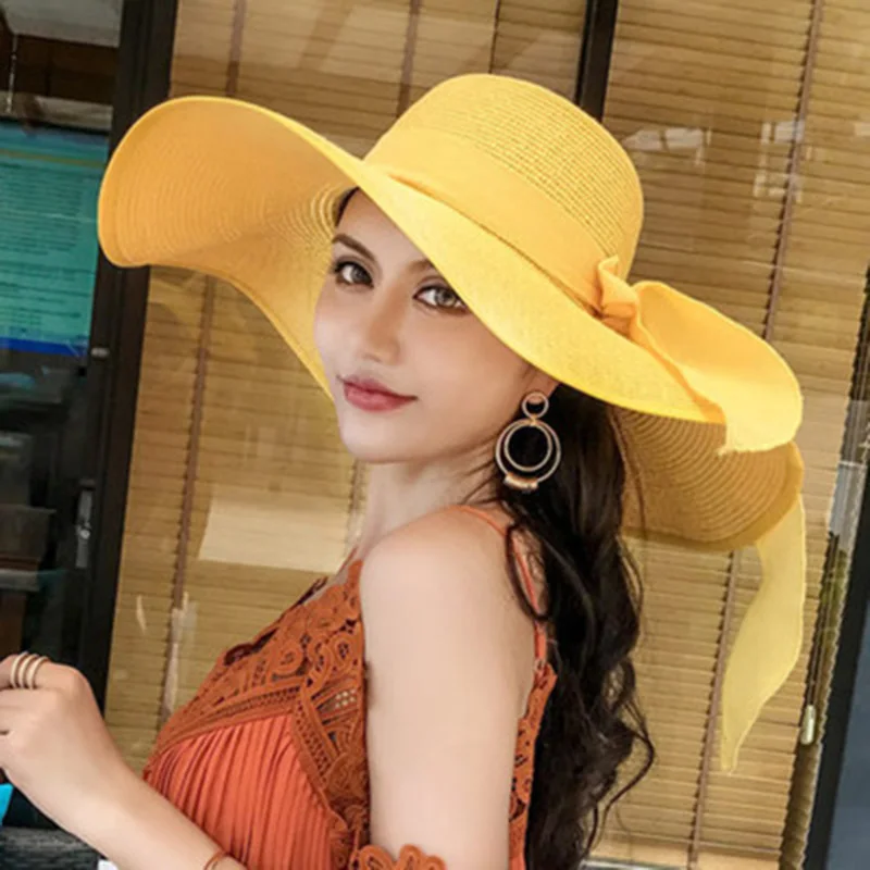 

Fashion simple folding wide-brimmed girl straw hat sun hat beach female summer hat sun protection UV travel cap F1