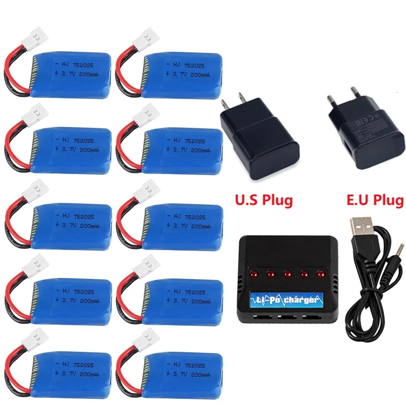 10 шт./компл. для Syma X4 X11 X13 RC Drones 3 7 V 200mah LiPo аккумулятор + USB зарядное устройство Quadcopter