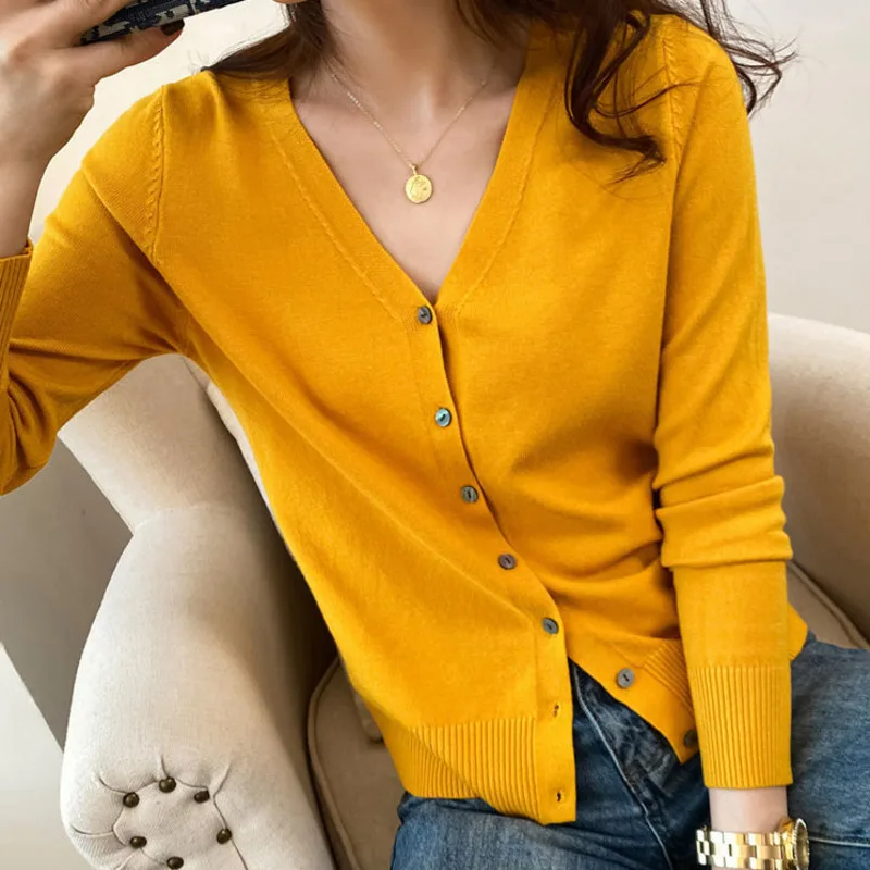 

Женский Повседневный Кардиган, вязаный свитер с длинным рукавом и V-образным вырезом, однобортный женский свитер, кардиган, верхняя одежда