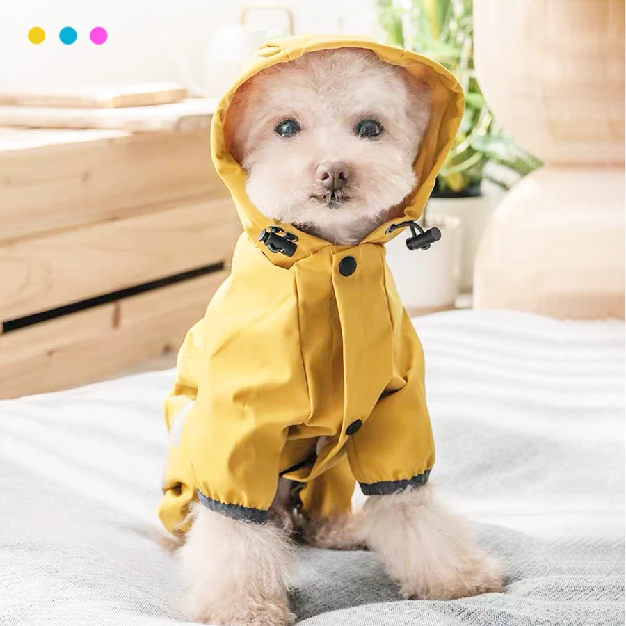 

2021 Dog Raincoat Hooded Clothes Reflective Waterproof Jumpsiut Jacket Fashion Outdoor Breathable Clothes for Small Medium Dog