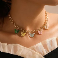 docona bohemian colorful acrylic butterfly pendant necklace for women gold metal choker necklace trendy jewelry party collar