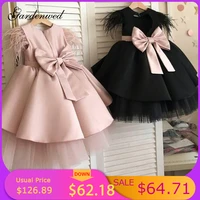 kids puffy ball gown kids satin bow knot first communion dress puffy layers tired girl pageant dress kids flower girl dresses