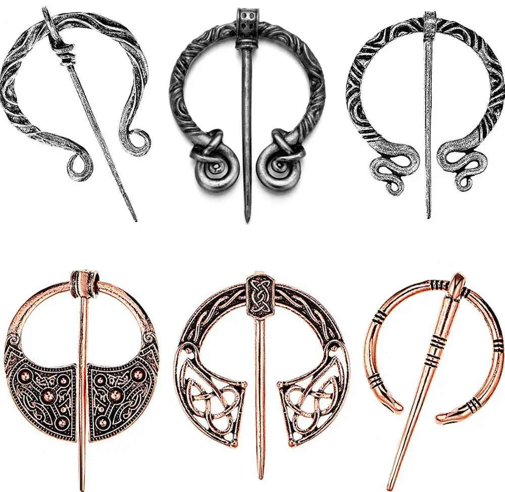 Hicarer 6 Pieces Vintage Viking Brooches Cloak Pins Scarf Shawl Buckle Clasp Pin Brooch Penannular Brooch for Men Women Costume