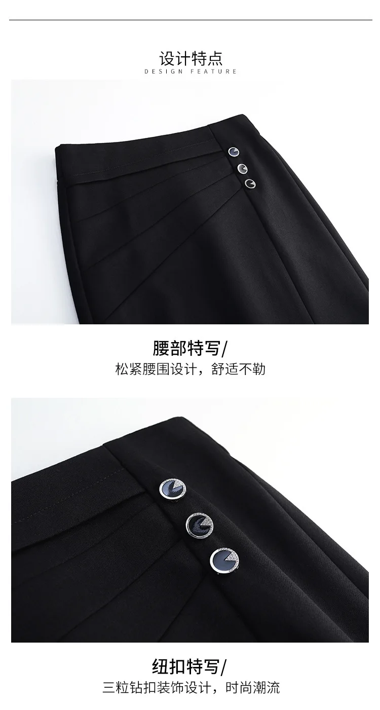 

Black Knee-length Formal Work Pencil Skirt Women Fashion High Waist Slim Casual Plus Size Button Elegant Bodycon Skirts 8398
