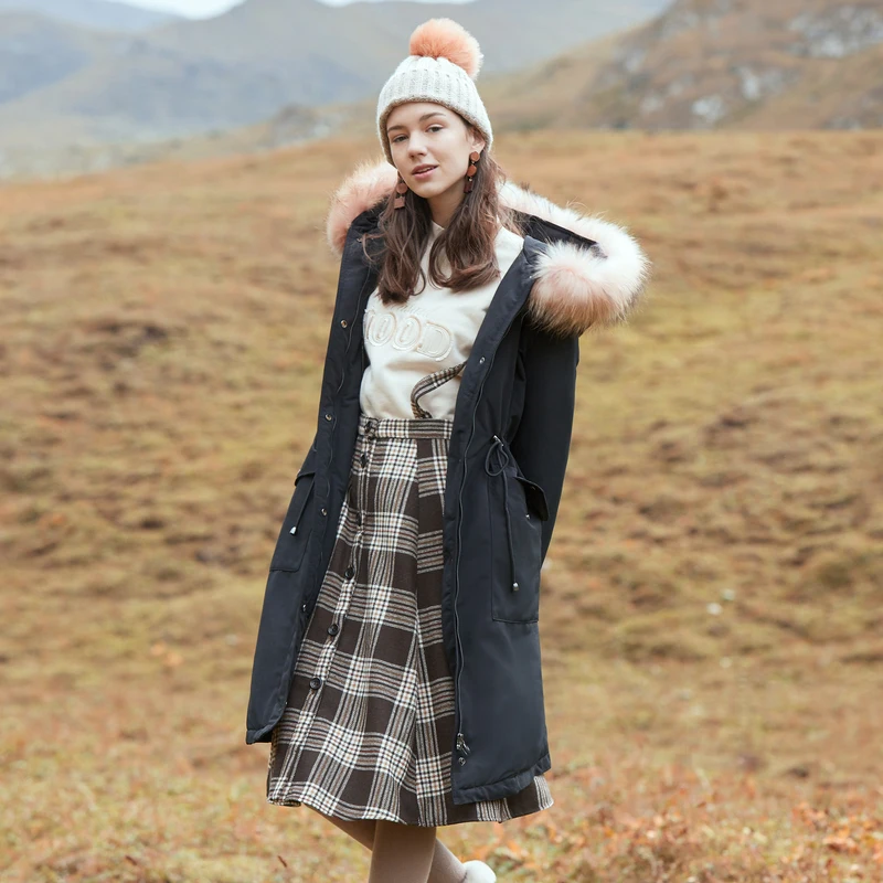 Metersbonwe Long Warm Down Parkas Women Winter 90% White Duck Hooded Female Turndown Collar Coat Outwear | Женская одежда