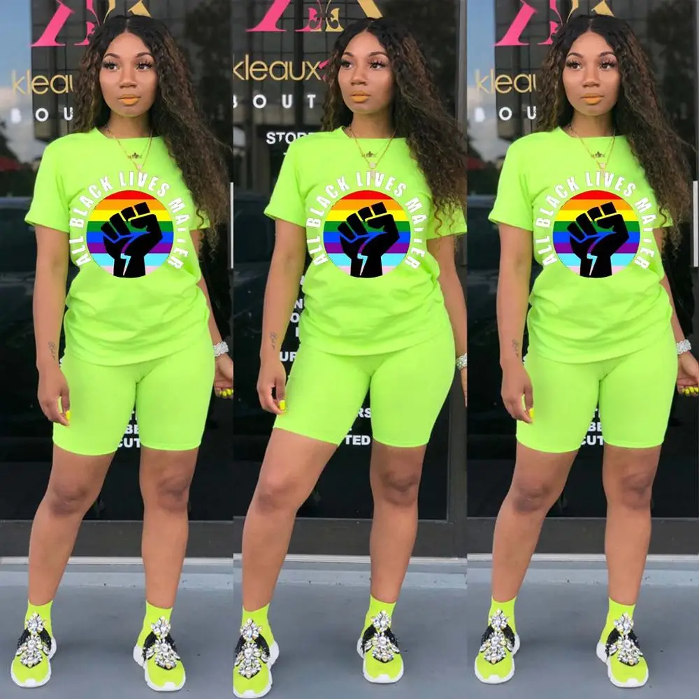 

Summer new cartoon printing sports suit fashion loose o-neck short sleeve T-shirt and shorts women's two-piece set