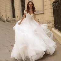 luxury a line wedding dresses sleeveless backless lace applique gowns tube top off the shoulder delicate layered tulle custom