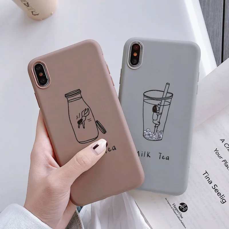 Simple Creative Milk Tea Drink Phone Cases For iPhone X XS Max XR 8 7 6 6S Plus Full Cover Silicone Soft Shell Protection Coque |